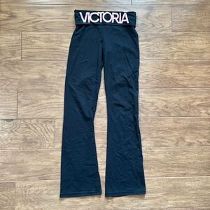Victoria Sport Victoria's Secret Foldover Flare Yoga Pants Size S Black Pink